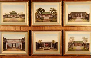中国の6つの亭と中庭の風景セット 1780年頃（水彩画） 作： School Chinese