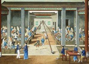 茶の文化：茶の計量と購入（紙にガッシュ） 作： 学校の中国語