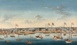 カントンの香港、1780年頃（キャンバスに油彩） 作： School Chinese