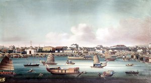 19世紀中頃の広東（中国）の港の様子。匿名の中国絵画。