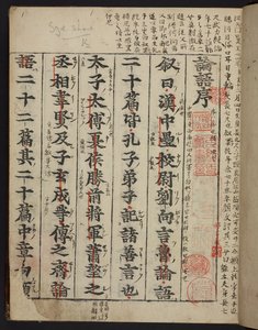 Rongo 論語または「孔子の論語」のタイトル ページ、印刷 c.1390-1450 (ベラム) 作： School Chinese