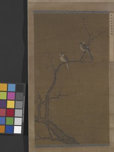 赤い楓の上の二羽の鳥 1350年頃 絹本・墨・彩色