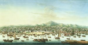 広東の眺め 1800年頃 （紙に水彩、グワッシュ） 作： 学校の中国語
