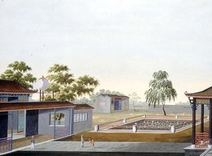 壁のある庭」1820年～40年頃（紙に水彩） 作： School Chinese
