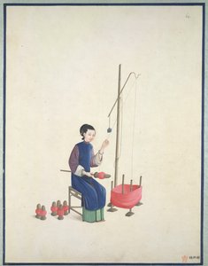絹を織る、1800年頃（紙に水彩） 作： School Chinese