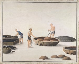「金型が赤くなったら外す」、中国で鋳鉄を製造、1820年頃（紙に水彩） 作： School Chinese