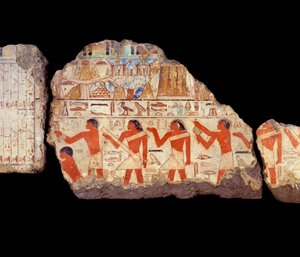 古代エジプト美術。メトケッティのマスタバの絵画：儀式を行う神官の壁画、第6王朝（約2350～2200年）。 作： School Egyptian