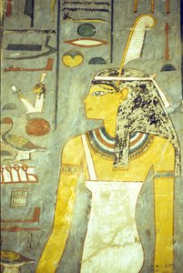古代エジプト、彫刻／絵画、ラメセス1世の墓、テーベ、ダチョウの羽を持つ真実と正義の女神マアト（写真）