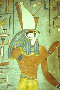 古代エジプト、絵画、ホルス、鷹の頭をした神、王の神、ラメセス1世の墓、テーベ