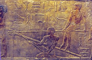 古代エジプト、壁面彫刻／絵画、ティのマスタバ／墓、サッカラ、第5王朝、造船（写真） 作： School Egyptian
