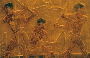 古代エジプト、壁面彫刻／絵画、ティのマスタバ／墓、サッカラ、第5王朝、造船（写真） 作： School Egyptian