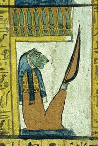 古代エジプト、壁画、獅子頭の冥界神、セネデムの墓、テーベ、デイル・エル・メディナ