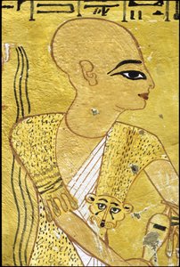 古代エジプト、壁画 インヘルクハウの墓、テーベ、貴族の墓、第20王朝、インヘルクハウに献杯を注ぐ司祭（写真） 作： School Egyptian