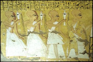 古代エジプト、壁画 インヘルクハウの墓、テーベ、貴族の墓、第20王朝、インヘルクハウに献杯する神官たち（写真） 作： School Egyptian