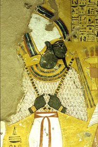 古代エジプト、壁画 インヘルクハウの墓、テーベ、貴族の墓、第20王朝、死後の世界の神オシリス（写真） 作： School Egyptian