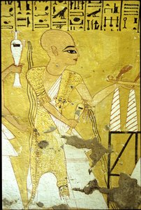 古代エジプト、壁画 インヘルクハウの墓、テーベ、貴族の墓、第20王朝、インヘルクハウに献杯を注ぐ司祭（写真） 作： School Egyptian