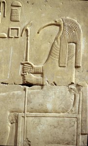 古代エジプト、壁画／彫刻、トト神、セティ1世神殿、アビドス 作： School Egyptian