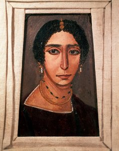 エジプトのアンティーク：女性の葬儀の肖像。木に描かれたもの。2～3世紀。エジプトのファユーム（Fayum）から。パリ。ルーヴル美術館 作： School Egyptian