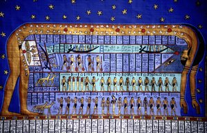 エジプトの宇宙、女神ナッツが曲がって空を形成（パピルス） 作： School Egyptian