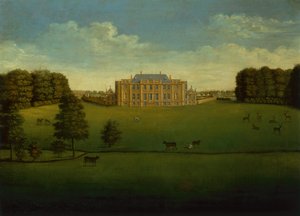 湖の向こう側から見たリンカンシャー州ゴートビー・ホールの展望