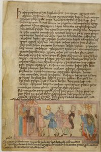 Cotton Claudius B. IV、f.58v アングロサクソンの正義を示すシーン、（ベラム）のイラスト 作： School English