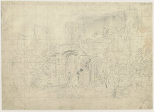 ダドリー城-バービカン：鉛筆画、nd [？19セント]（描画） 作： School English