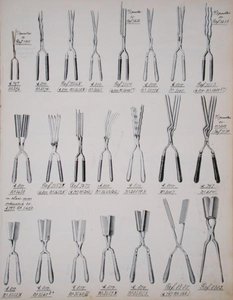 ヘアカーリングトング（1890-1910年頃の家庭用品のカタログより）（カラーリトグラフ 作： School English