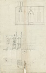 リッチフィールド大聖堂の内部-合唱団の西端：ペン画、nd [c 1780]（描画）