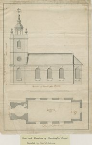 Marchington Church - Exterior Elevation and Interior Plan: pen drawing, nd [?mid 18 cent] (drawing) 作： School English