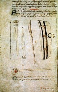 Ms Hunter 112 f.44v （1349-1450年頃、John Arderne作「Speculum Phlebotomiae」より）（ベラムにペン・インク 作： School English