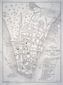 1729年のニューヨークの平面図（リトグラフ 作： School English