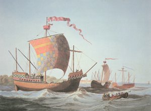 1482年エドワード4世の治世の船（カラーリトグラフ 作： School English