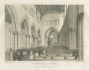 スタフォード-セント・メアリー教会の内部：ティンテッド・リトグラフ、nd [c 1845] (プリント) 作： School English