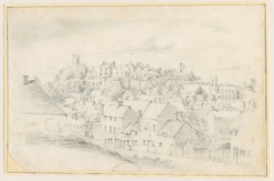 タットベリー-町、教会、城：鉛筆画、nd [？19セント]（図面）