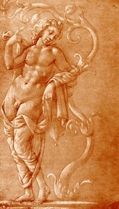 ツルに寄りかかっている若い男性 作： School Florentine