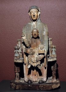 アートフランス。オーク材で彫られたマジェステの聖母（オーヴェルニュ地方） 中世時代リオン、フランシスク・マンデ博物館 作： School French