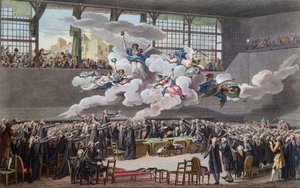 フランスのエヴォリューション（1789〜1799年）。1789年6月20日、ヴェルサイユのジュ・ド・ポームでの宣誓）（フランス革命；1789年6月20日、ヴェルサイユのテニスコートでの宣誓 作： School French