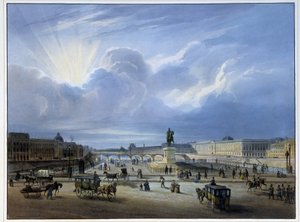 ヘンリー4世の像があるルーヴル美術館の全景 作： School French