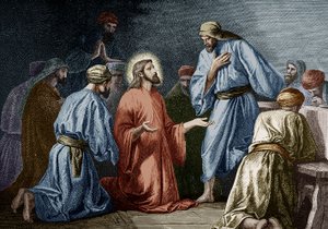 ヨハネに祈りを教えるイエス・キリスト（カラー彫刻） 作： School French