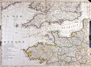 フランス「バス・ノルマンディー」地方の地図（リトグラフ 作： School French