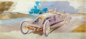 モーターレース：レーシングカー "Beisz sur une voiture Renault" リトグラフ：E.Montre パリ国立芸術・数学博物館蔵 作： School French