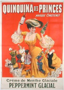 フランスのクレーム・ド・メンテ「Quinquina des Princes」の広告ポスター（カラーリトグラフ） 作： School French
