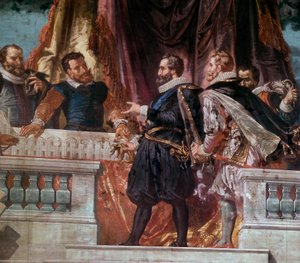 アンリ4世（1553-1610）へのルーヴル美術館の翼の設計図の贈呈 アンリ4世は、1593年頃に建築家ジャック・アンドルーエ・デュ・セルソーを迎え入れました。 作： School French