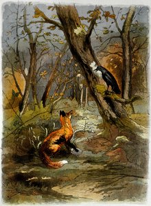 ラ・フォンテーヌ寓話集』より「カラスとキツネ」（版画） 作： 学校フランス語
