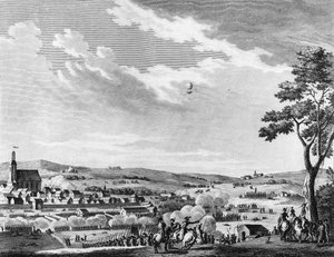 フランス革命の戦争と革命反対運動。メシドール2年目の8日（1794年6月26日）にフランスがイギリスとオーストリアに勝ったフルールの戦いの勝利。パリ、革命史研究所付属図書館 作： School French