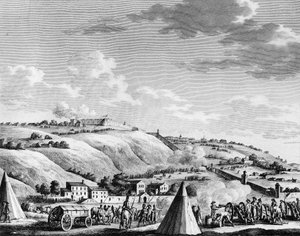 フランス革命の戦争と革命派に対する動き。1793年10月9日、フランス共和国軍による王党派軍に対するリヨン市の包囲と占領。パリ、革命史研究所付属図書館 作： School French