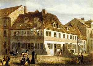 ザクセン州ツヴィッカウにある作曲家ロベルト・シューマンの生家（カラー彫刻） 作： School German