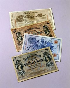 1876年から1917年に流通したドイツの銀行券（カラーリトグラフ）