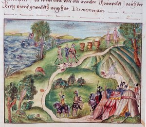MS Add.15217 fol.40 ニュルンベルクの Coeler 家族の回顧録のコレクションからのスペインの野営地のあるベネズエラの風景 作： School German