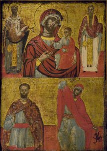 Madonna, lapsi ja pyhät (tempera puupaneelissa)